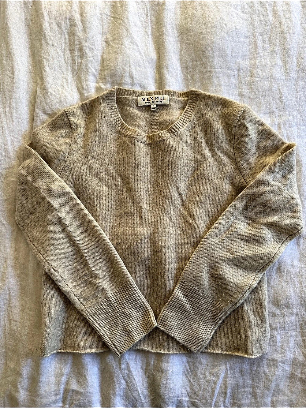 Alex Mill The Jordan Sweater in Washed Cashmere Beige Small